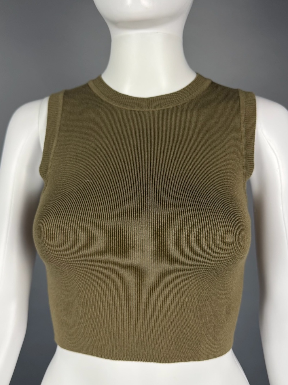Zara Olive Ribbed Cropped Tank